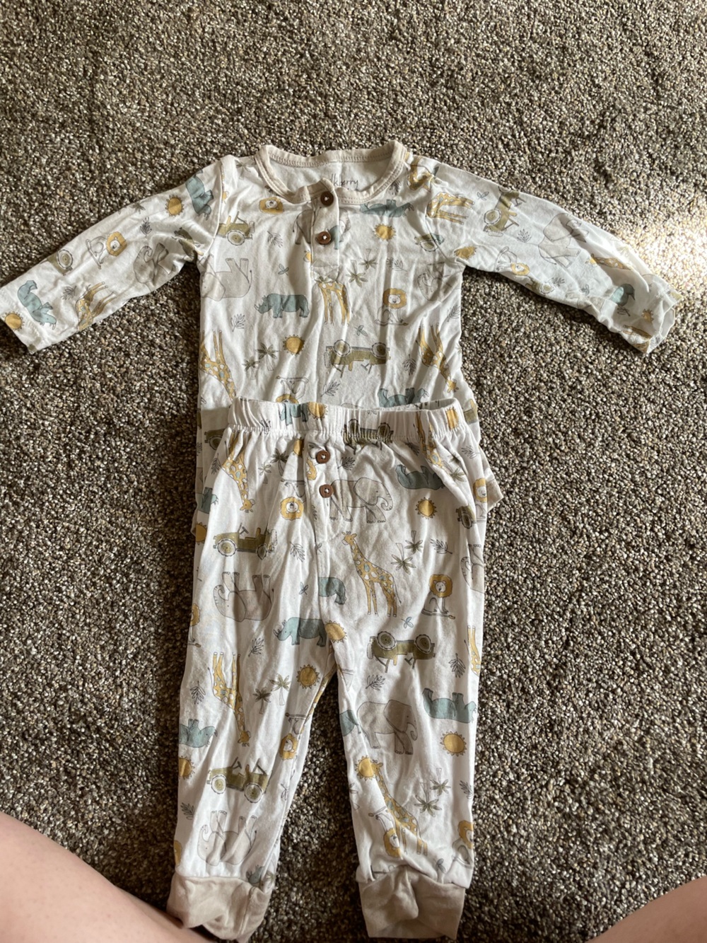 Bamboo Fabric Baby Safari Print Two Piece Romper in Cream, Mustard & Sage